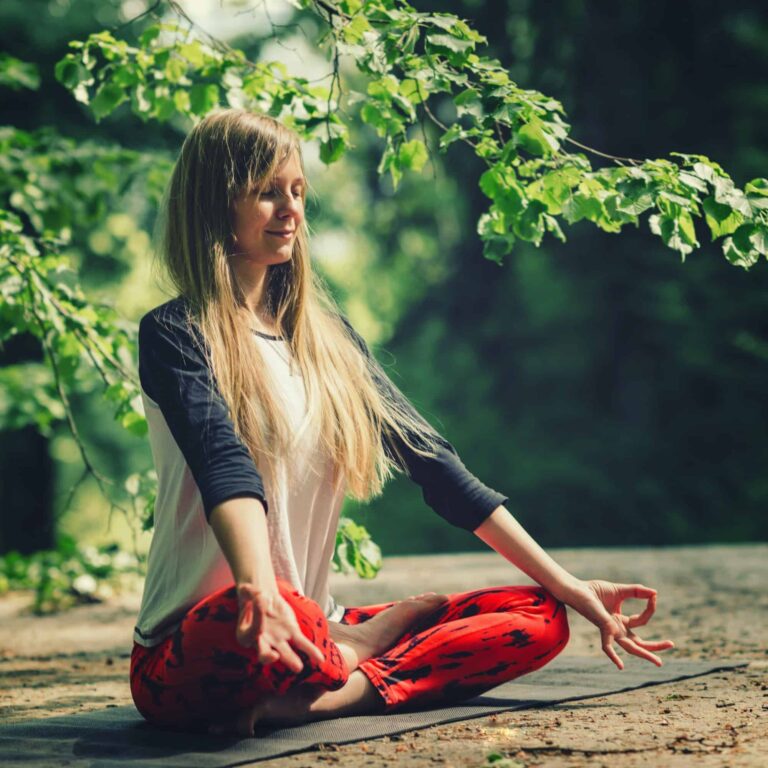 meditation positive young woman meditating outdoors